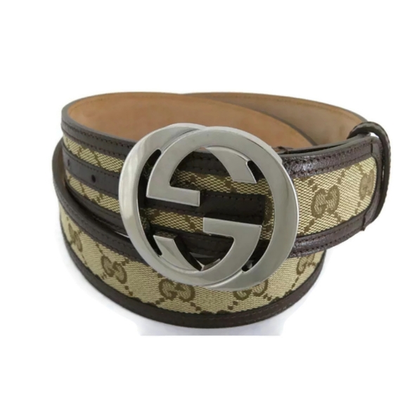 Gucci Accessories - 💯 AUTH GUCCI INTER LOCKING GG CANVAS LEATHER BELT